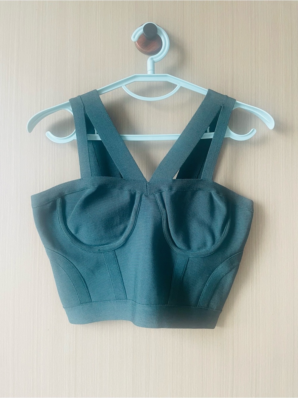 bebe Teal Structured Bustier Crop Top Corset with Wide Straps Never Worn